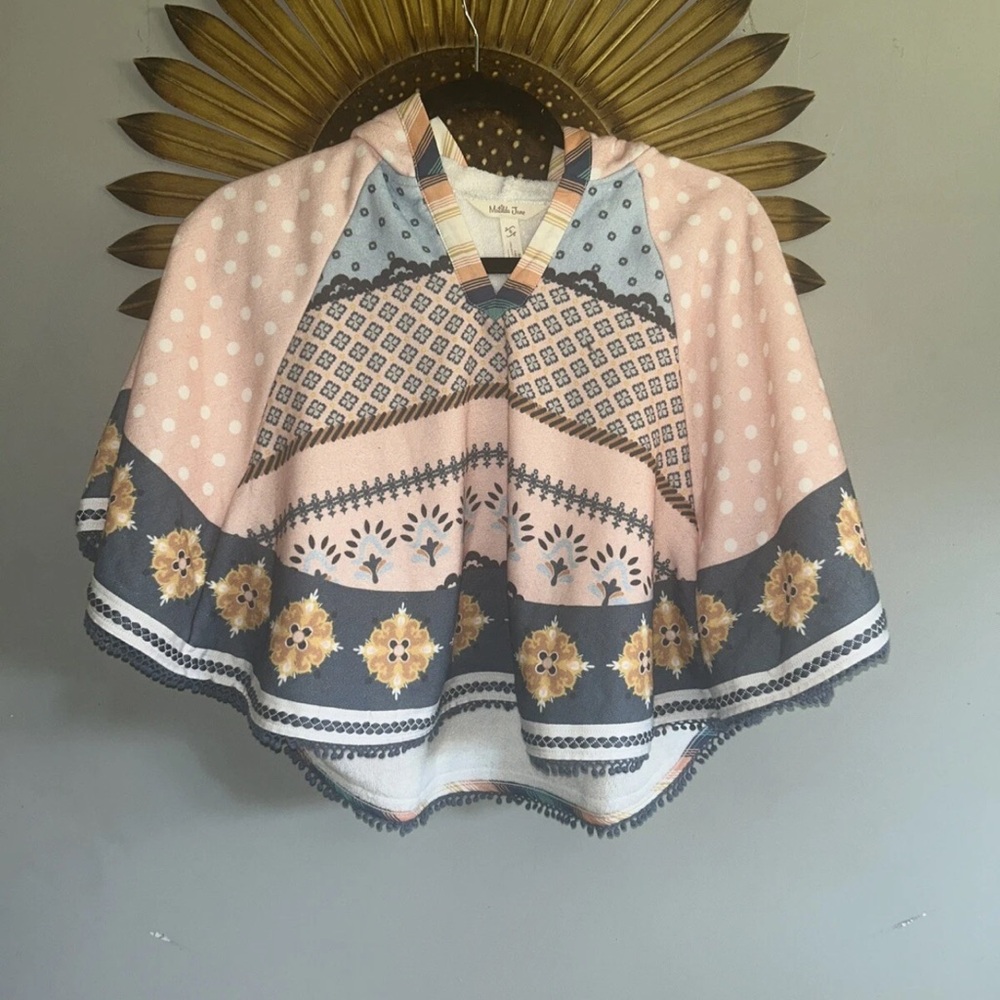 Pink and Blue Patterned Poncho